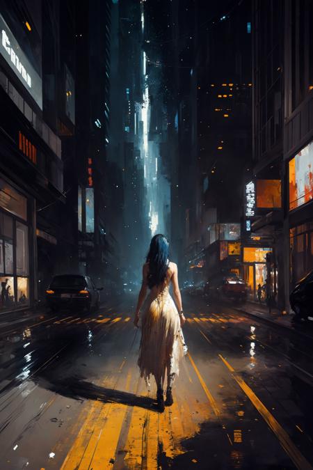 long road ahead, (abstract art by Jeremy Mann Carne Griffiths and Wadim Kashin), masterpiece,  cute girl, best quality, highres,