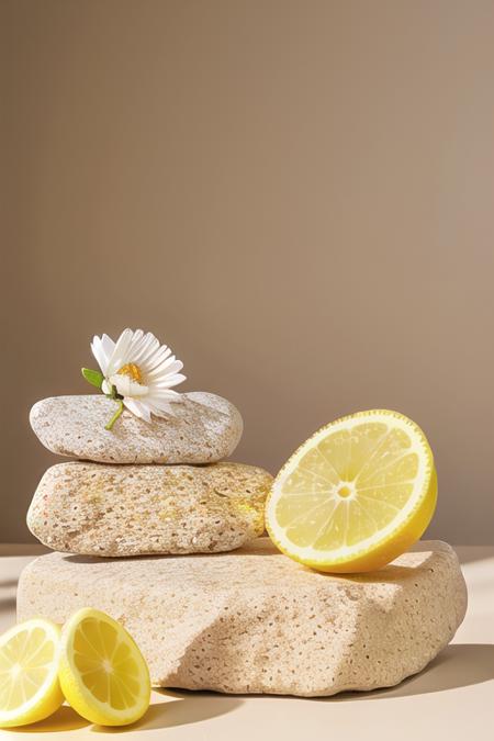 aliag3, display stone, countertop, still life, realistic,
stacked, textured, rocks, three-dimensional, white flowers, light and shadow, ornaments, lemon slices,
simple background, light tones, natural light, focus,
(masterpiece:1,2), best quality, masterpiece, highres, original, perfect lighting, global illumination,