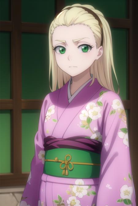 rurichiyokasumioji, <lora:rurichiyokasumioji-lora-nochekaiser:1>, 
rurichiyo kasumioji, long hair, blonde hair, (green eyes:1.5), hairband, hair pulled back, forehead,
BREAK japanese clothes, kimono, sash, obi, floral print, pink kimono,
BREAK outdoors, shrine,
BREAK looking at viewer, (cowboy shot:1.5),
BREAK <lyco:GoodHands-beta2:1>, (masterpiece:1.2), best quality, high resolution, unity 8k wallpaper, (illustration:0.8), (beautiful detailed eyes:1.6), extremely detailed face, perfect lighting, extremely detailed CG, (perfect hands, perfect anatomy),