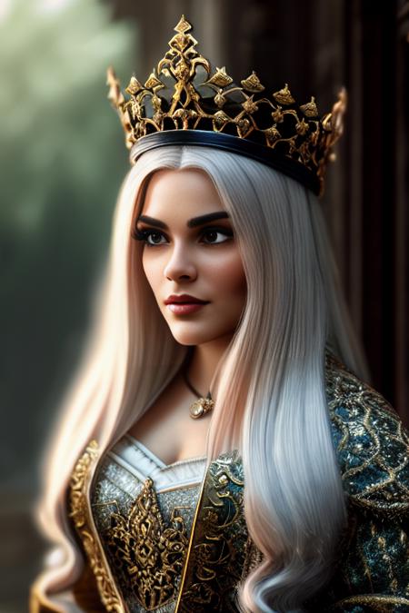 zelinavega as a medieval princess stganding in front of a castle, princess robe, crown, masterpiece, best quality, highest quality, cinematic lighting, (volumetric lighting), extremely detailed CG unity 8k wallpaper, focused, 8k wallpaper, 4k wallpaper, extremely detailed, ultra realistic, photorealistic, sharp focus, absurdres, (HDR:1.2), (high contrast), photograph, detailed and intricate, instagram, portrait, highly detailed, digital painting, artstation, concept art, smooth, sharp focus, illustration, cinematic lighting, Style-Princess,