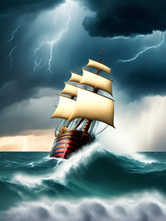 sea, storm, pirate ship, raining, thunderstorms