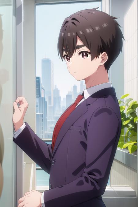 rentarouaijou, <lora:rentarou aijou s1-lora-nochekaiser:1>,
rentarou aijou, black hair, (brown eyes:1.3), thick eyebrows, short hair, hair between eyes,
BREAK school uniform, necktie, formal, suit, red necktie,
BREAK indoors, classroom,
BREAK looking at viewer, (cowboy shot:1.5),
BREAK <lyco:GoodHands-beta2:1>, (masterpiece:1.2), best quality, high resolution, unity 8k wallpaper, (illustration:0.8), (beautiful detailed eyes:1.6), extremely detailed face, perfect lighting, extremely detailed CG, (perfect hands, perfect anatomy),