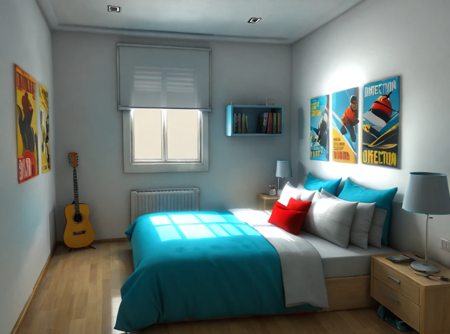 Interior Designs Collection - 25 Assets [XL] 17 Sleek Cyan Bedroom