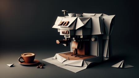 woorigami coffee machine, folded, paper-made, origami <lora:WorldofOrigami:1><lora:add_detail:0.5> <lora:LowRa:0.25>, (Masterpiece:1.3) (best quality:1.2) (high quality:1.1), rim lighting,bloom,depth of field,magic,sharp shadows,crisp and detailed,surreal,anamorphic,HDR10,sharpen