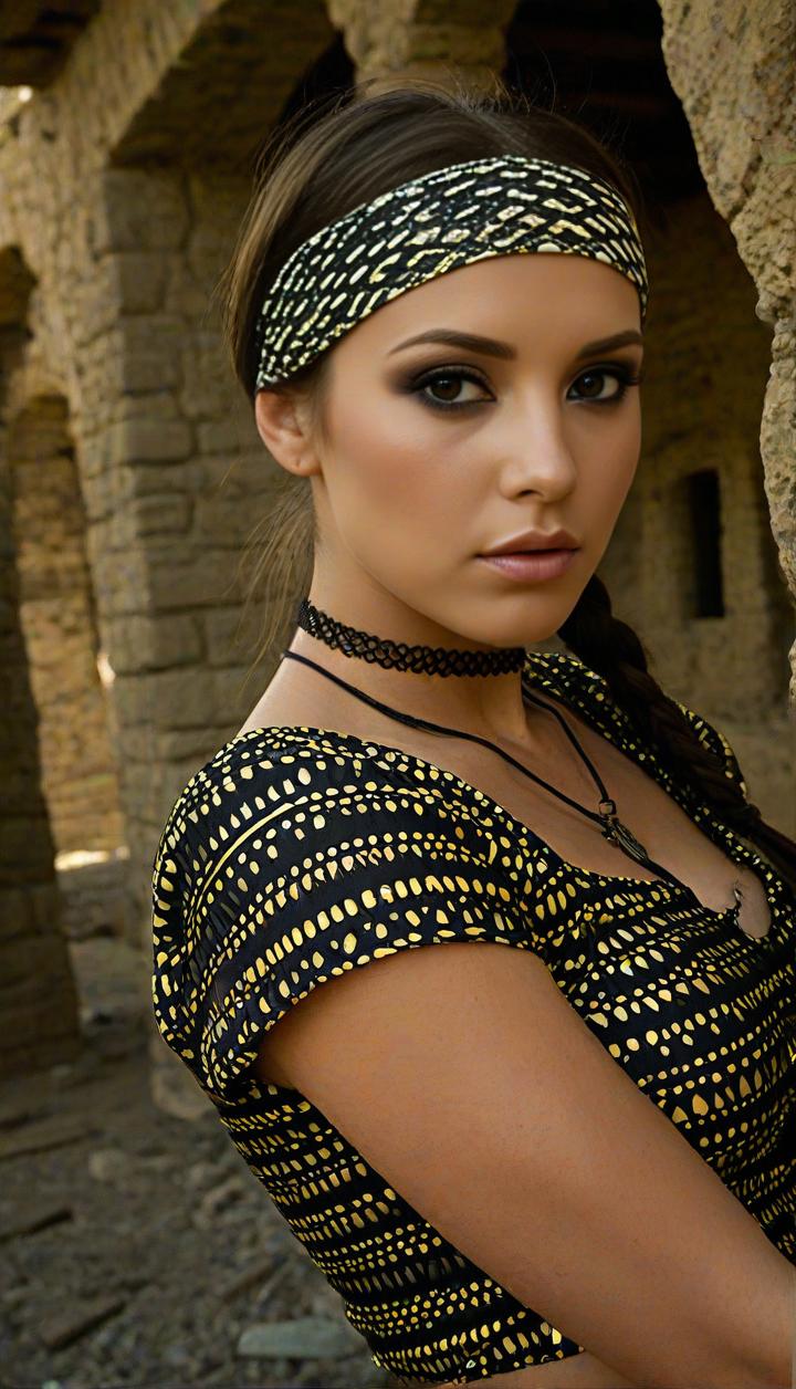 Stable_Yogis_PDXL_Positives  
Stable-Yogis-Makeup-Enhancer-XL
Photo shoot, of a sexy young beautiful  Sierra Leonean model ,  Shimmery eyeshadow makeup style ,  Twisted headband braid hairstyle , Cinnamon brown hair_color , Layered choker necklace ,  wearing Ethnic print blouse, Draped satin skirt ,  ancient fortress ruins , shot with Sony PMW-F55 Cinema camera,  light_particles, cinematic, dynamic_angle, depth_of_field, bokeh, HDR, 8K, RAW, best_quality, top_quality, hyperrealistic, photorealistic, ultra_detail, ultra_realistic, masterpiece, hi-res, absurd_res, high_quality_photography, source_photo, highly_detailed, very_aesthetic, beautiful, realistic, real_life.