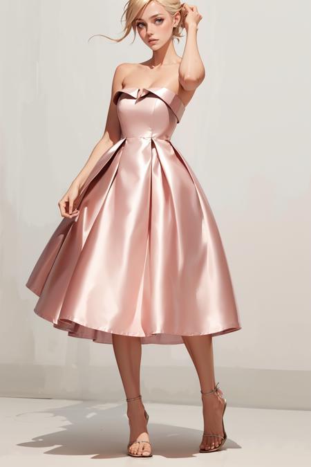 v1ntag3p1nk, dress, bare shoulders, pale pink dress, bare arms, strapless, strapless dress,