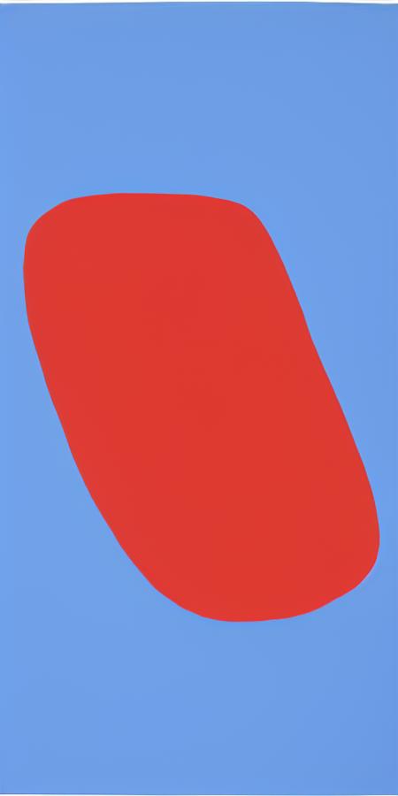 painting of a red circle with a yellow square on a white background in the style of Ellsworth_Kelly