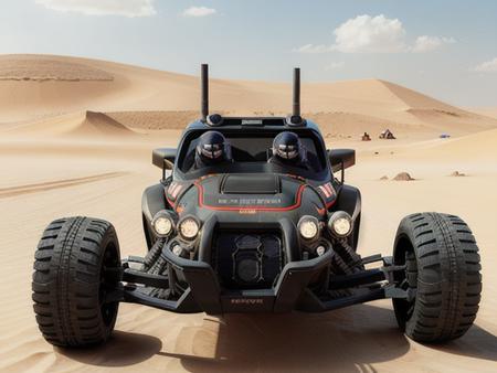 cyberpunk (((dune buggy zeekars))), wide tires, in a desert, <lora:zeekars:0.65>