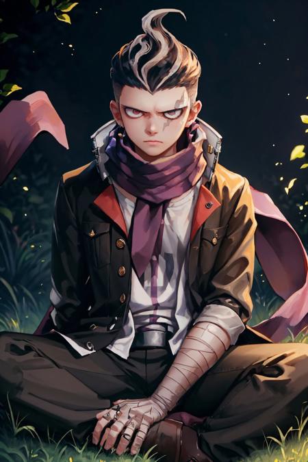 tanaka gundham heterochromia jacket black pants scarf bandages bandaged arm