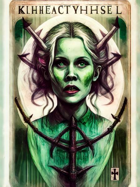 Tarot768 
Kristen Bell mobster is the Lady of dark green

(Zombified768:0.5)