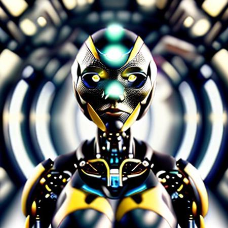 masterpiece, awesome quality, hyper detailed, ((DonMX3n0T3ch, futuristic, scifi, tech)), female robot,  <lora:DonMX3n0T3ch:1.5> cool, awesome