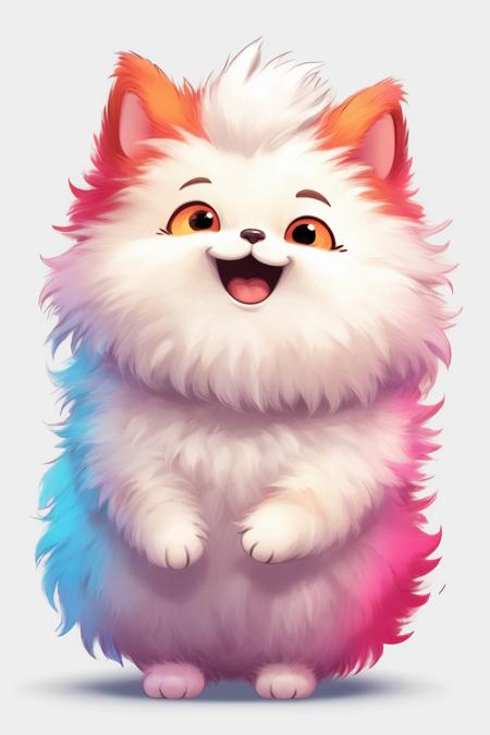 <lora:Cute Animals:1>Cute Animals - Create a lively, Ghibli - style character with a fluffy appearance and a mischievous expression. Show them engaged in a playful action. Use vibrant colors and a transparent background.