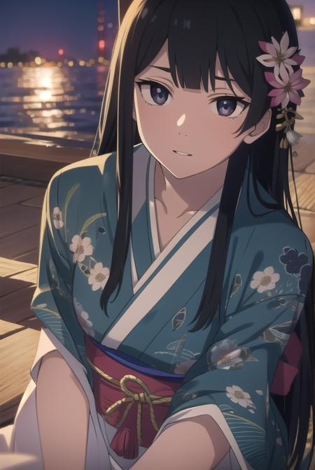 anzuhanashiro, <lyco:anzuhanashiro-lyco-nochekaiser:1>, 
anzu hanashiro, long hair, bangs, black hair, sidelocks, blunt bangs, (black eyes:1.5),
BREAK hair ornament, flower, japanese clothes, kimono, sash, obi, yukata,
BREAK looking at viewer,
BREAK outdoors, festival, fireworks,
BREAK <lora:GoodHands-vanilla:1>, (masterpiece:1.2), best quality, high resolution, unity 8k wallpaper, (illustration:0.8), (beautiful detailed eyes:1.6), extremely detailed face, perfect lighting, extremely detailed CG, (perfect hands, perfect anatomy),