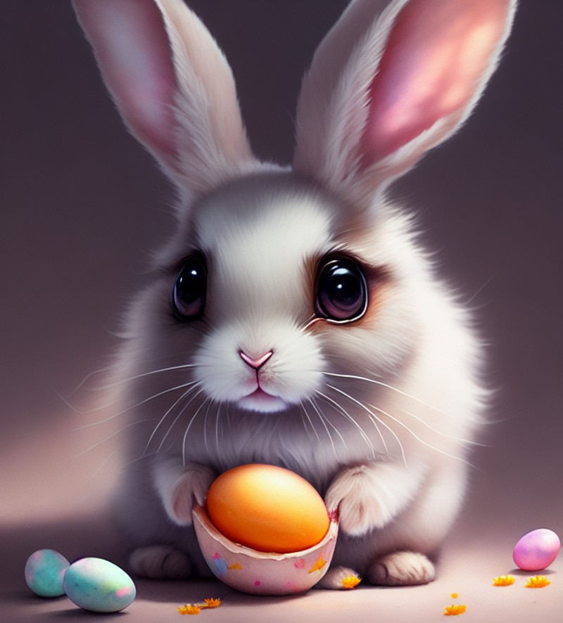 Beautiful little bunny with dreamy eyes, volumetric light, hyper realistic, intricate detail, illustration, painting, wate...