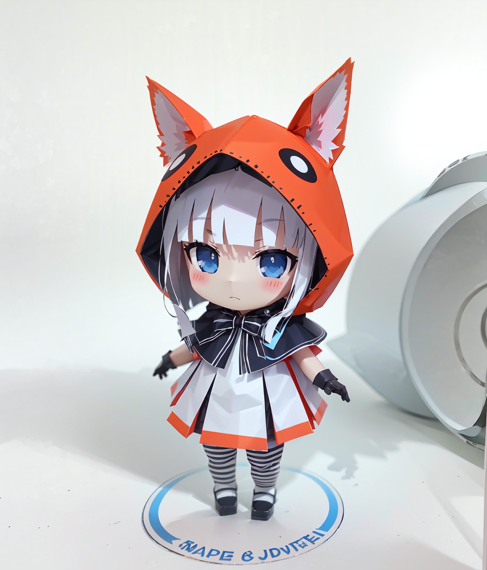(Highest picture quality),(Master's work), papercraft, 1girl, chibi,Simple background,((White background:1.2)),animal ears...