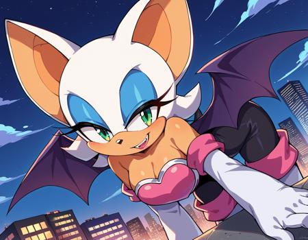 rouge, animal ears, bat ears, bat girl, bat tail, bat wings, eyeliner, furry, furry female, green eyes, makeup, tail, white hair, wings, eyeshadow, bare shoulders, boots, elbow gloves, gloves, heart, knee boots, white footwear, white gloves,