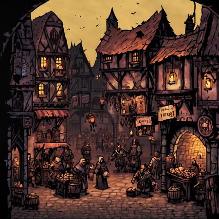 high-quality artwork in dgst artstyle of a busy medieval market place