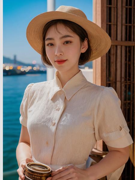 analog film photo solo, realistic, ((woman)), (((â90s Layers Hairstyle))), (((Curious, Chin tilted up slightly, eyes wide open, and a slight smile.))), (((Stylish wide-brim hats))), ((Photograph the beauty of Gwangandaegyo Bridge, with its graceful curves, the dazzling LED light displays, and the panoramic views of the city skyline.)), ((dynamic pose)), PA7_Human-Likeness, PA7_Photo , PA7_Portrait-MS, high detailed, 8k, clear facial features, <lora:PAseer-SD15-LCM Quick:1> <lora:ReaLora:.2> skin <lora:KR_-_Hwang_Min_Kyoung:1> minkyoung <lora:GStyle_-_Photography_Style:.4> gstyle  . faded film, desaturated, 35mm photo, grainy, vignette, vintage, Kodachrome, Lomography, stained, highly detailed, found footage