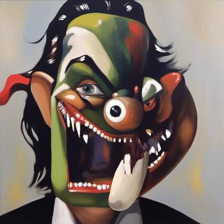 painting of the Joker with sharp teeth, George Condo Style, horror(theme),   <lora:MBTDF xl:0.9>