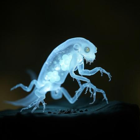 protozoa/humanoid/archaea bioluminescence translucent  body, with no ears and no nose, 32k, 16k, 8k, masterpiece,