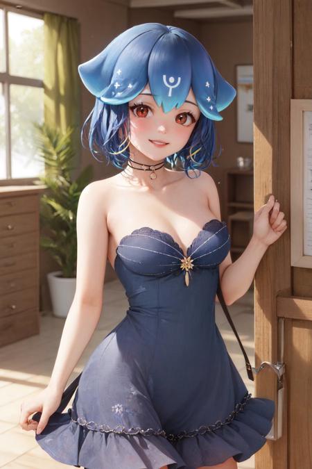 bao \(vtuber\) strapless dress collarbone bare shoulders