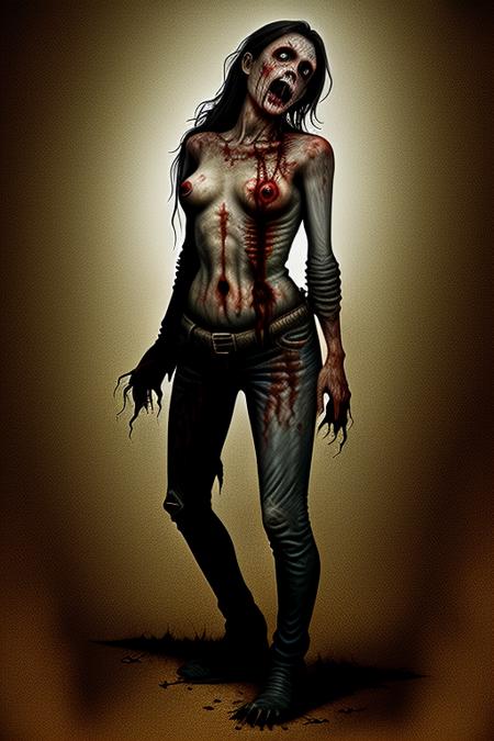 <lora:ChetZarLORA:1>, a rotten female zombie