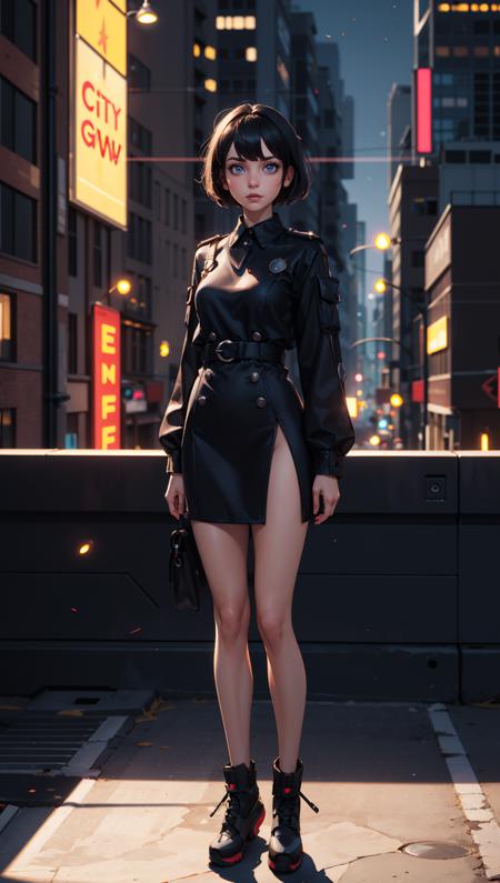 Surrealism, Urban rooftop with city lights and floating embers, (style-urban magic:0.9), hovering light particles, glowing city orb, masterpiece, (urban realism:1.37), 28-year-old woman, jet black hair, (amber eyes), refined features, city light, looking intently at the viewer, (wearing urban attire), (city glow:1.5), ((full body shot, standing))., A style of drawing that uses traditional drawing tools and techniques to create visually striking and expressive pieces of art, portrait of a CGI animation character, magical background, bright natural lighing, backlighting, professional studio quality, looking at camera, large round cute detailed eyes, detailed, cute, adorable, intricately detailed, fantasy art, digital painting, highly detailed, CG render, octane, bokeh, 4k, 8k, 8mm, unreal engine 3d, expressive, dramatic, organic lines and forms, dreamlike and mysterious, Surrealism