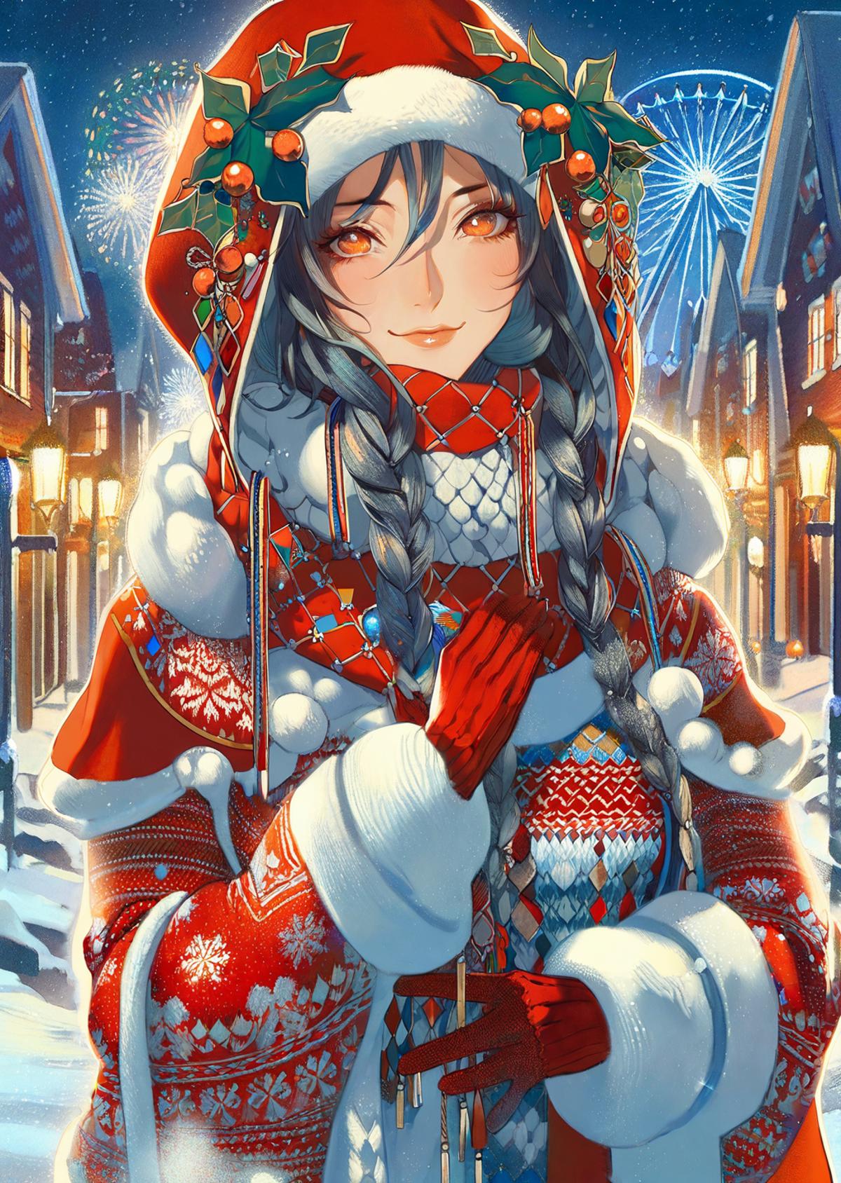 A beautifully drawn anime girl in a festive outfit.