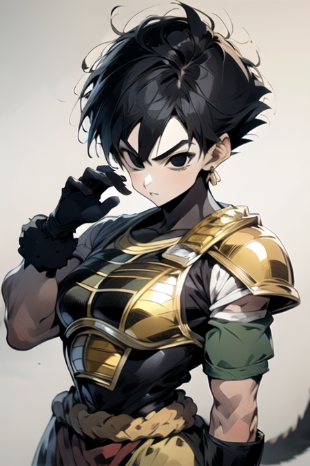 fasha, saiyan armor, white gloves, tail,Fasha, short hair, black hair, (black eyes:1.4), saiyan armor, 1tail, monkey tail, ,fellatio gesture