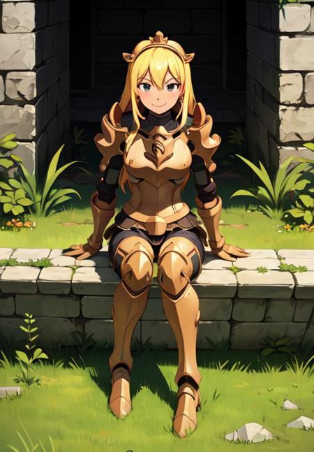 <lora:gate_bcp:0.8>, gate_bcp, smile, sitting, stonewall, grass, ruins, seductive