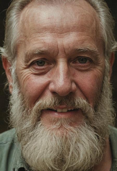 Hanalogital, film highlights, smiling old man with beautiful colorful beard face close-up, realism, epic world, faded film, desaturated, old photo, award winner photo, 35mm photo, grainy, vignette, vintage, lomography, stained, highly detailed, found footage, highly detailed, volumetric, dramatic lighting