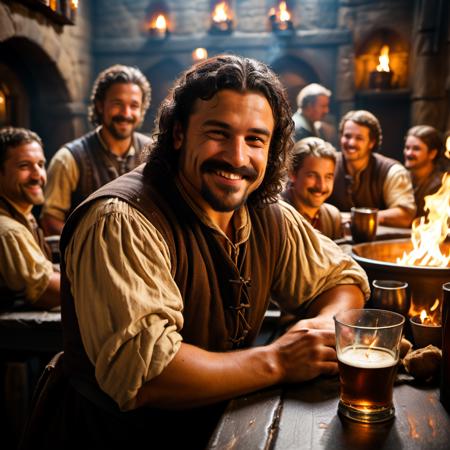 highly detailed candid photo of barkeep:1.0,

looking at viewer, smile, black hair, male focus, multiple boys, solo focus, cup, facial hair, fire, 6+boys, mustache, bald, bar (place),

masterpiece, best quality:1.1, realistic:1.3,
shadow play:1.3,  dark interior, medieval tavern:1.3, 

ultra photoreal, photorealistic:1.3, sharp focus:1.1, 
depth of field:1.2, 

50mm, style of Nathan Wirth, Hasselblad X1D II, Porta 160,
