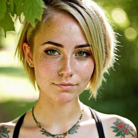 beautiful emo lady, (freckles), small smirk, grey eyes, dirty blonde microbob hair, septum ring, emo makeup, cute face tattoos, facial piercings, hyperdetailed photography, natural light, fullbody portrait, sunlight filters through nearby trees, casting dappled shadows on her skin, green hues of the foliage contrast beautifully with the warm golden tones of her body, (full body photo:1.2), (A wide shot:1.2), 33 year old, French, nude, naked, slender yet curvaceous figure, hair flows elegantly around her face, she is lying on her side, one hand touching her face gently, while the other rests on her waist, eyes are closed,subtle, enigmatic expression, lips slightly parted,, realistic skin details, detailed face, detailed feet, detailed skin, detailed body, backdrop river runs nearby with its calming flow, (hyperrealism, soft light, sharp), Cannon EOS 5D Mark III, film grain, smooth, sharp focus, high resolution, award winning photo, masterpiece, intricate detail, octane render, cinematic shot, realistic lighting, sharp focus, rule of thirds, cinematic lighting, soft candle lighting, detailed shadows, realistic shadows, <lora:LowRA:0.4>, <lora:add_detail:0.5>
Movie Still, Film Still, Cinematic, Cinematic Shot, Cinematic Lighting