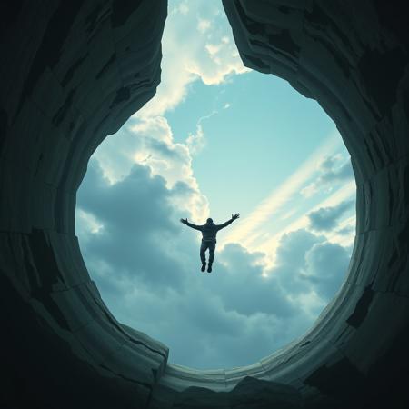 a person falling infinitely between two portals