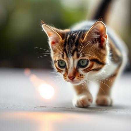 a cute cat focused chasing a flash of light