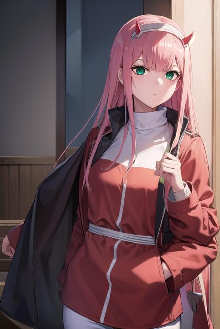 zerotwo, <lyco:zerotwo-lyco-nochekaiser:1>,
zero two, (green eyes:1.5), hairband, horns, long hair, pink hair, red horns, white hairband,
BREAK jacket, leggings, red jacket, white footwear,
BREAK indoors, classroom,
BREAK looking at viewer, (cowboy shot:1.5),
BREAK <lyco:GoodHands-beta2:1>, (masterpiece:1.2), best quality, high resolution, unity 8k wallpaper, (illustration:0.8), (beautiful detailed eyes:1.6), extremely detailed face, perfect lighting, extremely detailed CG, (perfect hands, perfect anatomy),