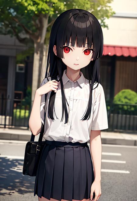 enma_ai,  1girl, solo,   <lora:em_ai_v1-000008:1>
(8k, RAW photo, best quality, masterpiece:1.2)
masterpiece, best quality, ultra-detailed, 1girl, white shirt, pleated skirt, standing, outdoors