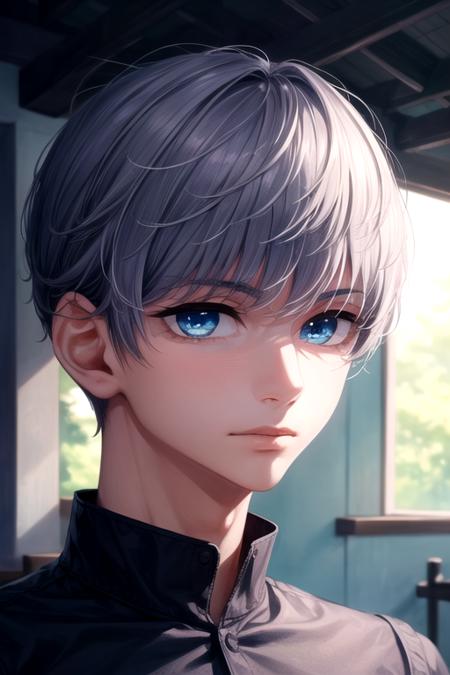 ruou_mori grey hair blue eyes