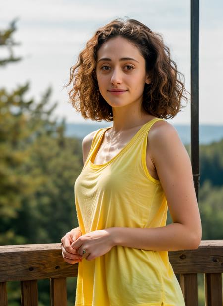 RAW photo, emmy rossum <lora:Emmy Rossum LoRA:0.65>, depressed, wearing Fun Yellow Tunic Top, background camp (high detailed skin:1.2), 8k uhd, dslr, soft lighting, high quality, film grain, Fujifilm XT3
