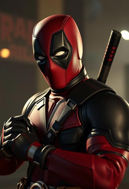 Deadpool getting ready for battle, highres, best quality, realistic, cinematic lighting, hyperrealistic, perfect quality