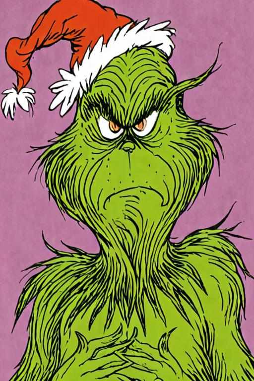 The Grinch wears a Santa hat in a scary cartoon.