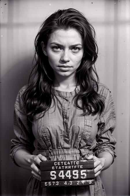 VintageMugshot, mugshot of the most beautiful girl<lora:Mugshot:1>