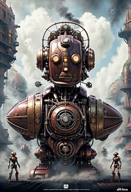 Imagine a world where technology has advanced to the point where it is fused with steam-powered machinery. The people of this world have become known as "steampunks," and they live in a world where the boundaries between the natural and the artificial are blurred. In this world, there are airships that soar through the skies, clockwork automatons that perform tasks with incredible precision, and even robots that can think and feel like humans. But despite their advanced technology, these steampunks still face challenges such as pollution, inequality, and corruption. They must navigate a world where progress often comes at a cost to humanity's natural heritage. Cinematic scene, hero view, action pose, detailed background, masterpiece, best quality, high quality, highres, absurdres, steampunk <lora:steampunk_xl_v1:1>