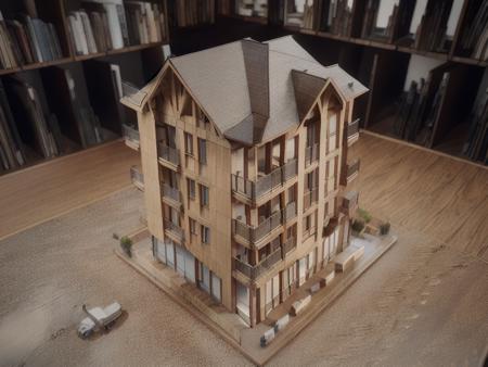 architectural wood model, modern small building, architecture,  birds-eye view, 4k, realistic, hyperrealism, quixel megascans render<lora:xsarchitectural-20Manualbuildingmodel:1>