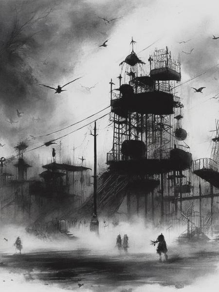 <lyco:StephenGammell:1.0> a haunted playground, Stephen Gammell style,