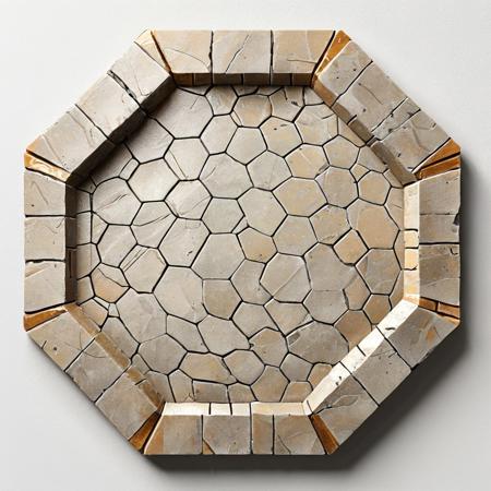 Hyper-realistic, detailed, intricate, flat texture, game item, dark-beige-colored raw flint stone plate in the shape of hexagon, centered, simple white background