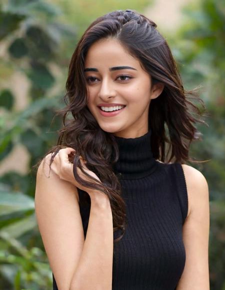 hires headshot photo of ananya pandey woman, studio quality, looking straight at viewer, sleeveless turtleneck, laughing, outdoors  <lora:Ananya_Pandey_SDXL_LoRA:1>