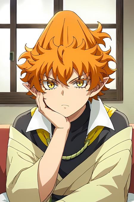 Agares Picero,orange hair, yellow eyes, pointy ears, Agares Picero,orange hair, sleep mask, pointy ears, pajama Cloud orange nail sleep mask sleep mask on head