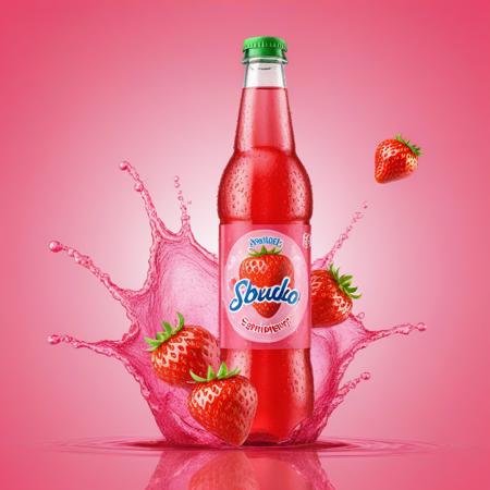 shuidi,<lora:shuidi:0.5>,a bottle of strawberry flavored soda,