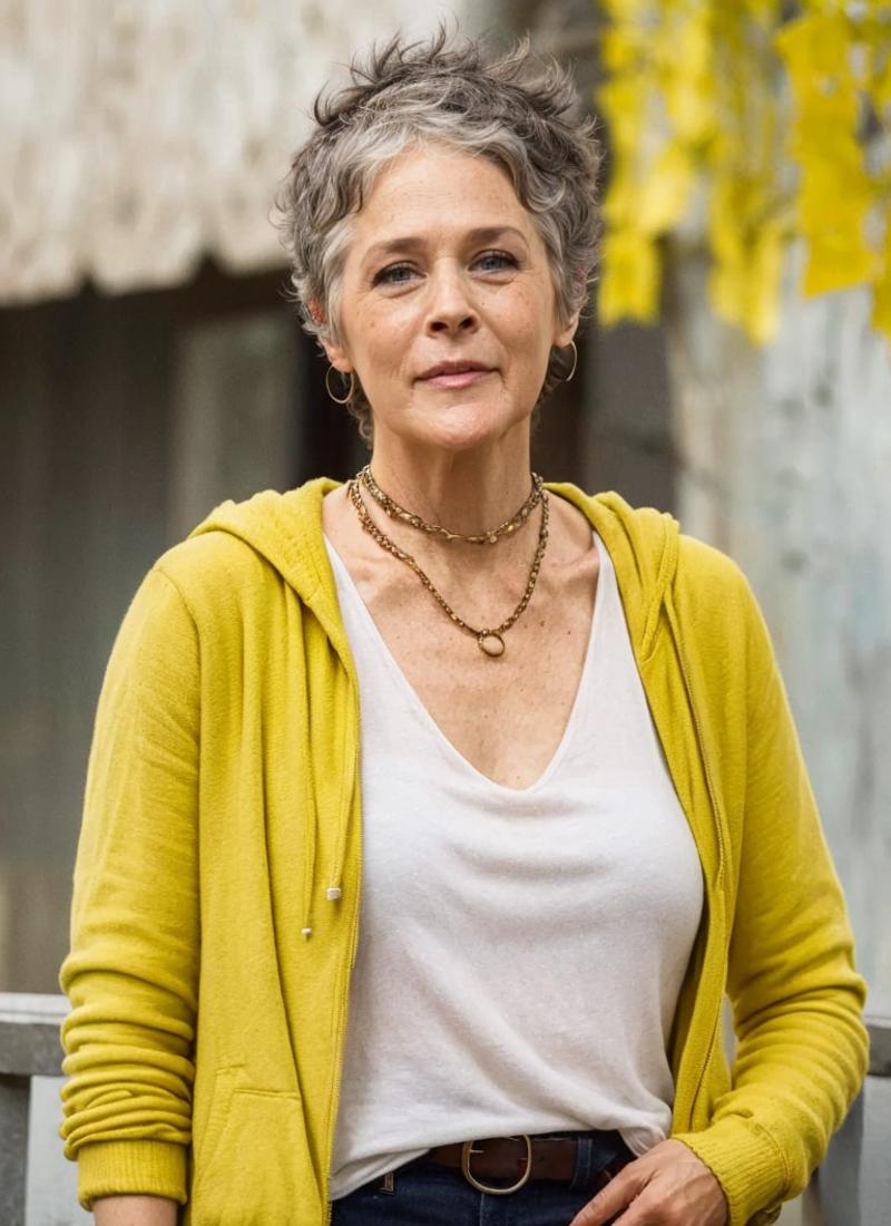 portrait of a woman in a yellow hoodie and white tee, bold, bright colours, (high detailed skin:1.1)
<lora:melissa_mcbride...